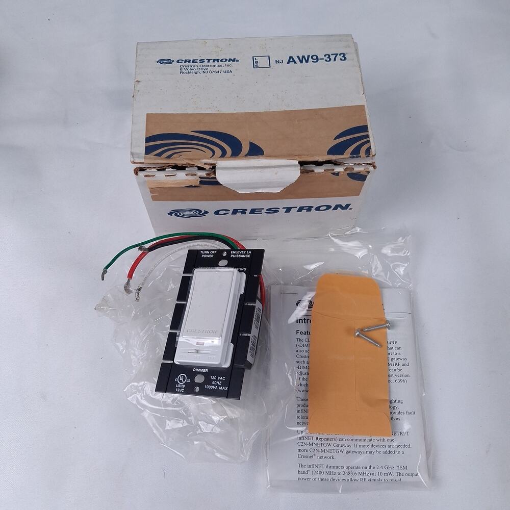 New Crestron CLW-DIM1RFW-S infiNET Wall Box Wireless Dimmer 1000W 120V White